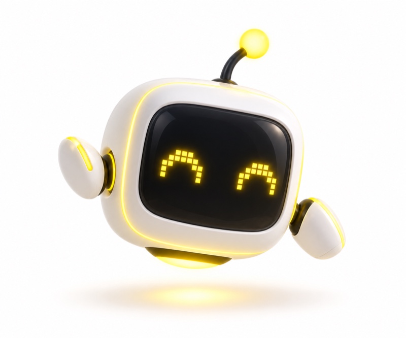 HiBot, la mascota de HiCode Education, flotando sobre el planeta HiWorld